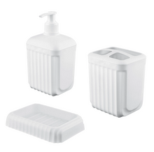 Load image into Gallery viewer, 3-Piece Plastic Soap Dispenser, Toothbrush Holder, and Soap Holder