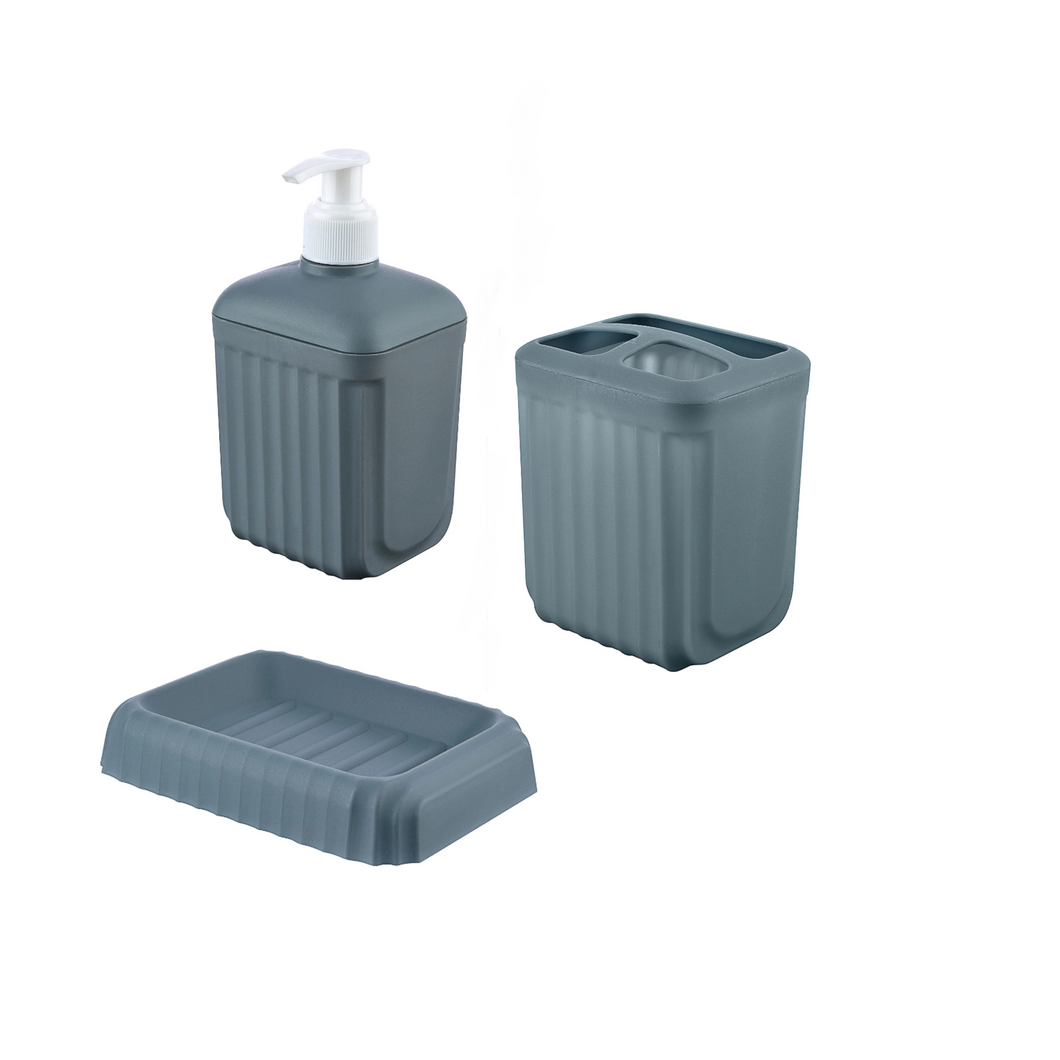 3-Piece Plastic Soap Dispenser, Toothbrush Holder, and Soap Holder